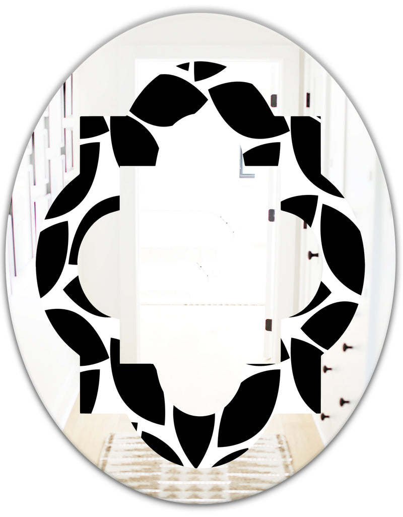 DesignQ Monochrome Geometric Pattern XII - Modern Round Or Oval Wall Mirror - Quatrefoil