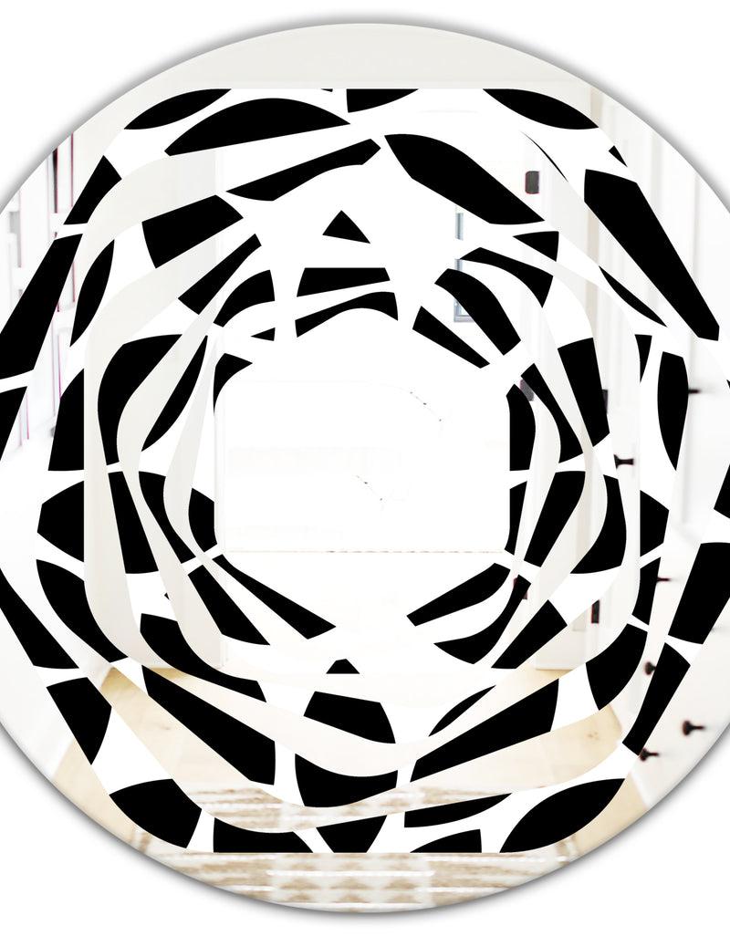 DesignQ Monochrome Geometric Pattern XII - Modern Round Or Oval Wall Mirror - Whirl