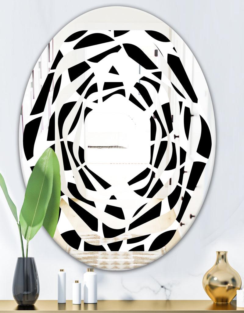 DesignQ Monochrome Geometric Pattern XII - Modern Round Or Oval Wall Mirror - Whirl
