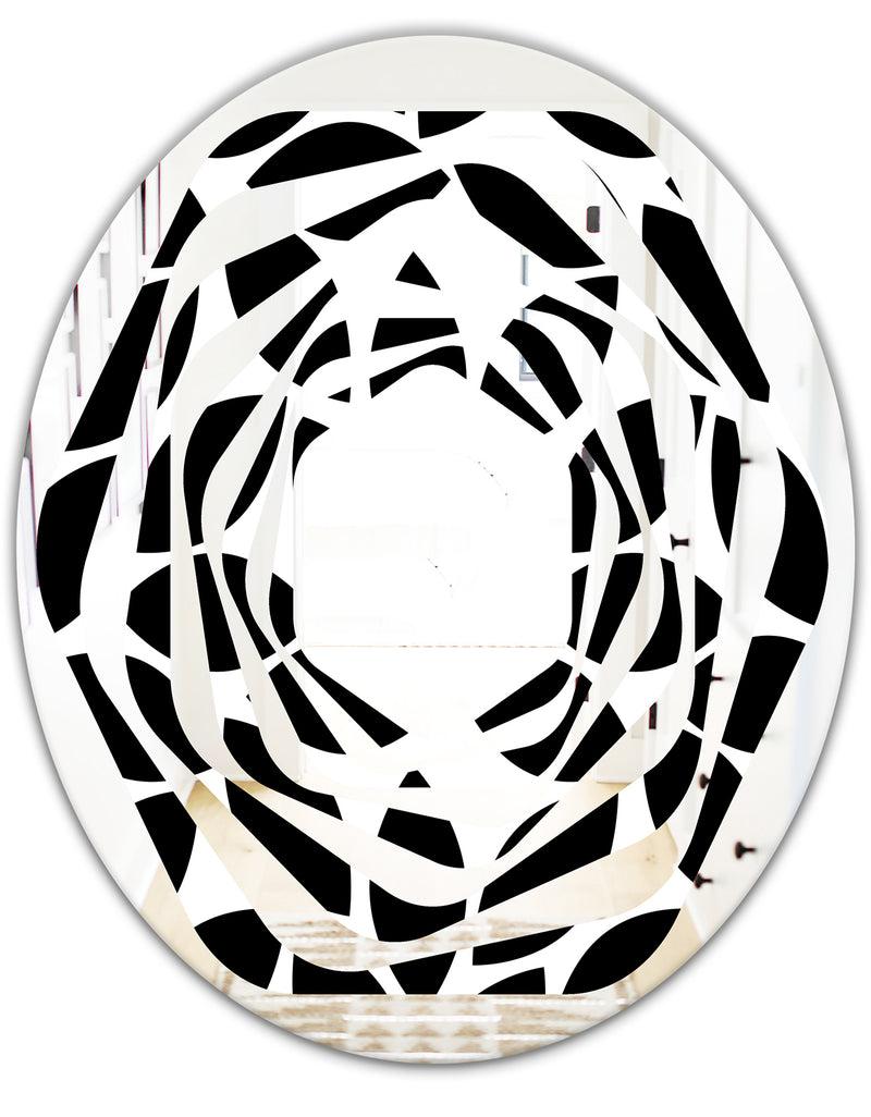 DesignQ Monochrome Geometric Pattern XII - Modern Round Or Oval Wall Mirror - Whirl