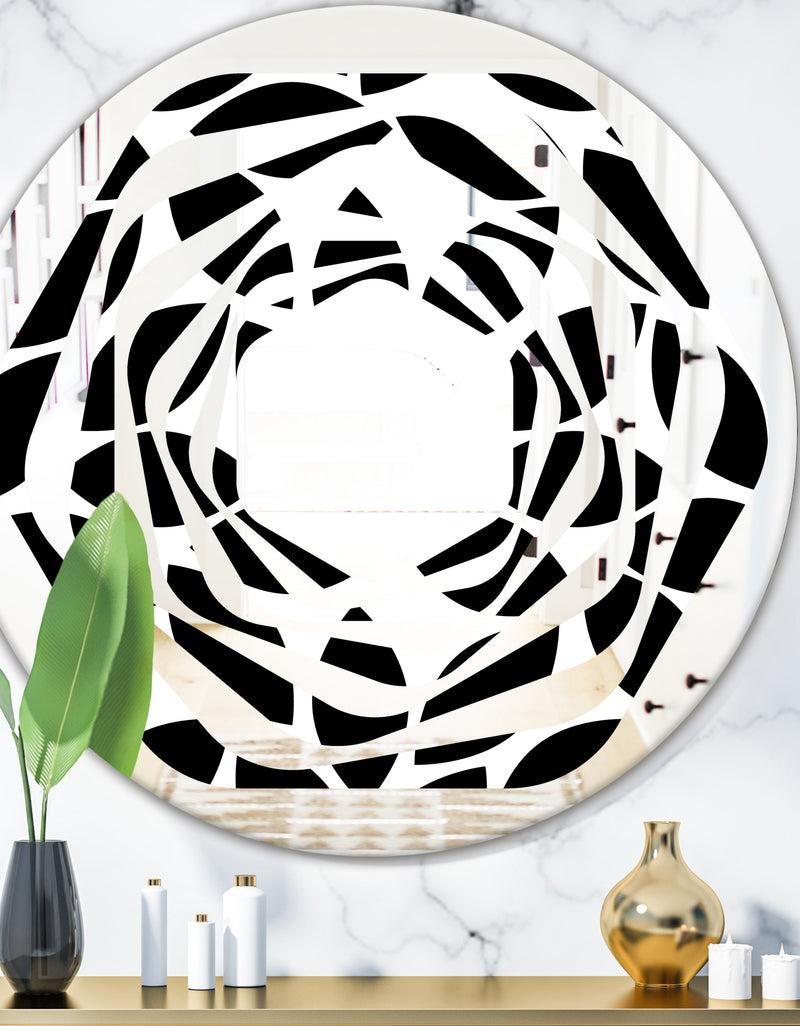 DesignQ Monochrome Geometric Pattern XII - Modern Round or Oval Wall Mirror - Whirl