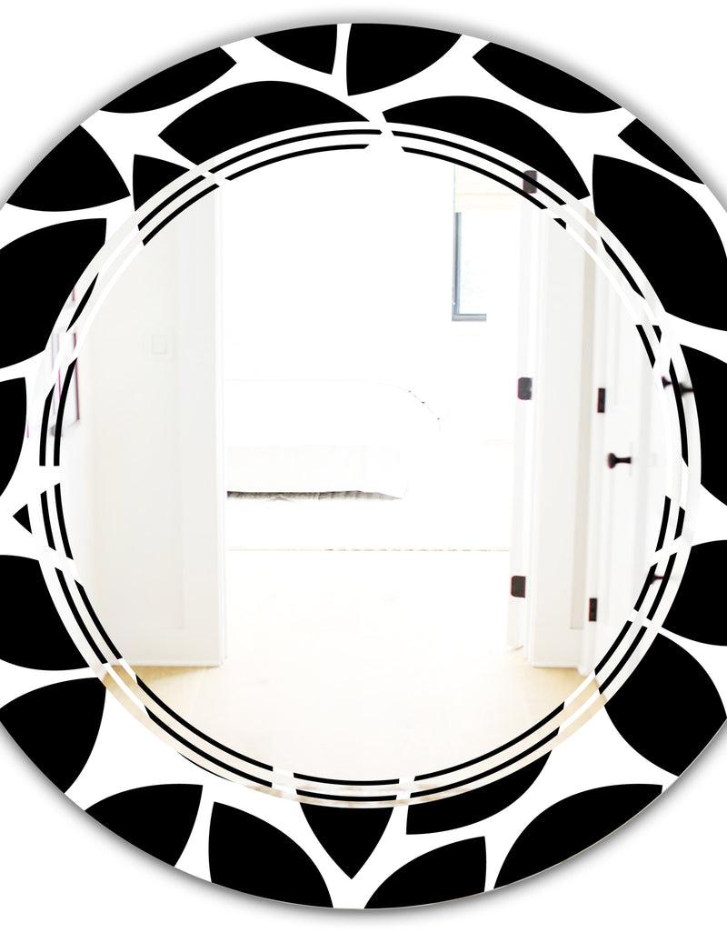 DesignQ Monochrome Geometric Pattern XII - Modern Round Or Oval Wall Mirror - Triple C