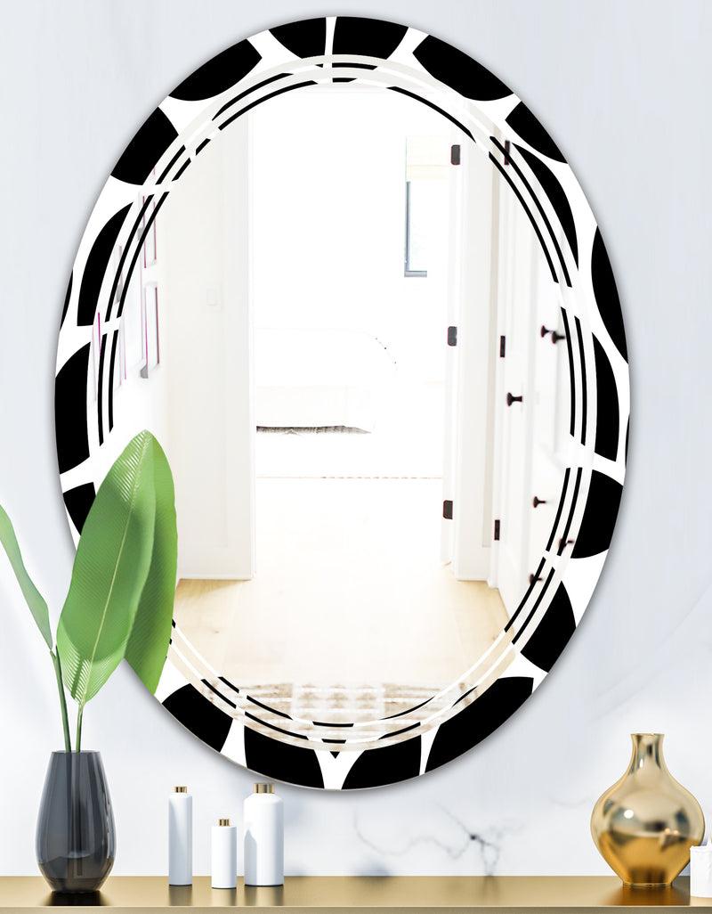 DesignQ Monochrome Geometric Pattern XII - Modern Round Or Oval Wall Mirror - Triple C