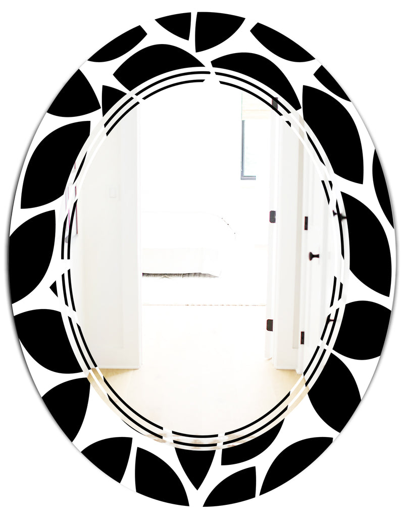 DesignQ Monochrome Geometric Pattern XII - Modern Round Or Oval Wall Mirror - Triple C