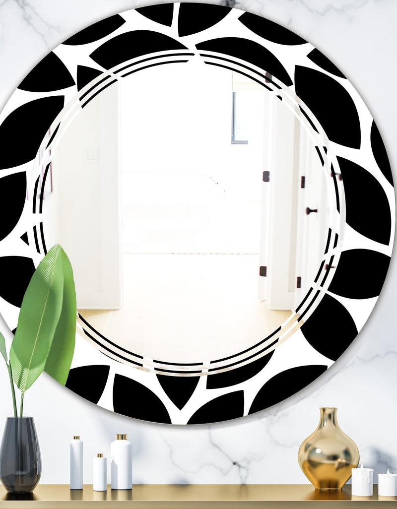 DesignQ Monochrome Geometric Pattern XII - Modern Round or Oval Wall Mirror - Triple C