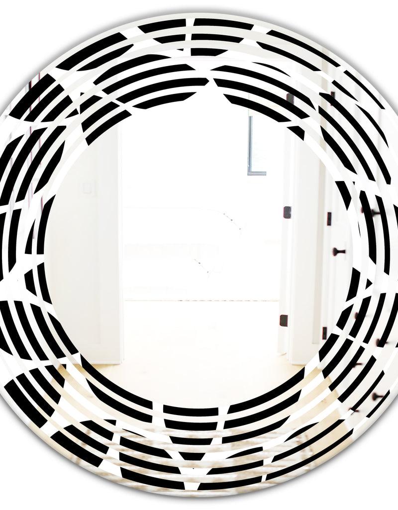 DesignQ Monochrome Geometric Pattern XII - Modern Round Or Oval Wall Mirror - Wave