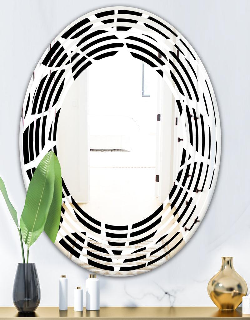 DesignQ Monochrome Geometric Pattern XII - Modern Round Or Oval Wall Mirror - Wave