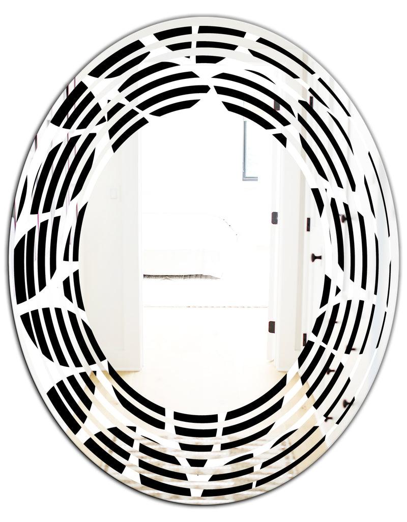DesignQ Monochrome Geometric Pattern XII - Modern Round Or Oval Wall Mirror - Wave
