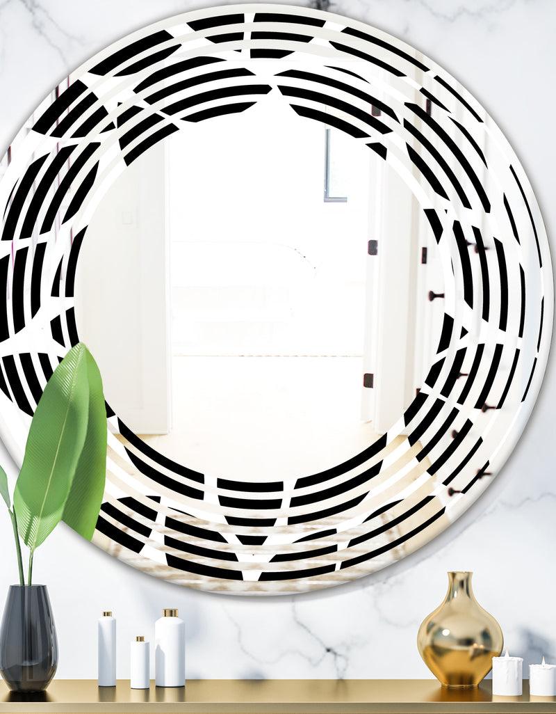 DesignQ Monochrome Geometric Pattern XII - Modern Round or Oval Wall Mirror - Wave