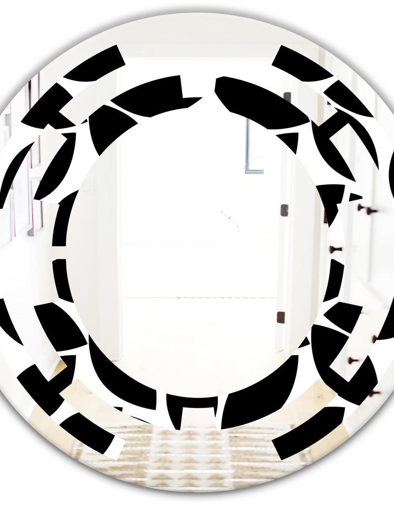 DesignQ Monochrome Geometric Pattern XII - Modern Round Or Oval Wall Mirror - Space
