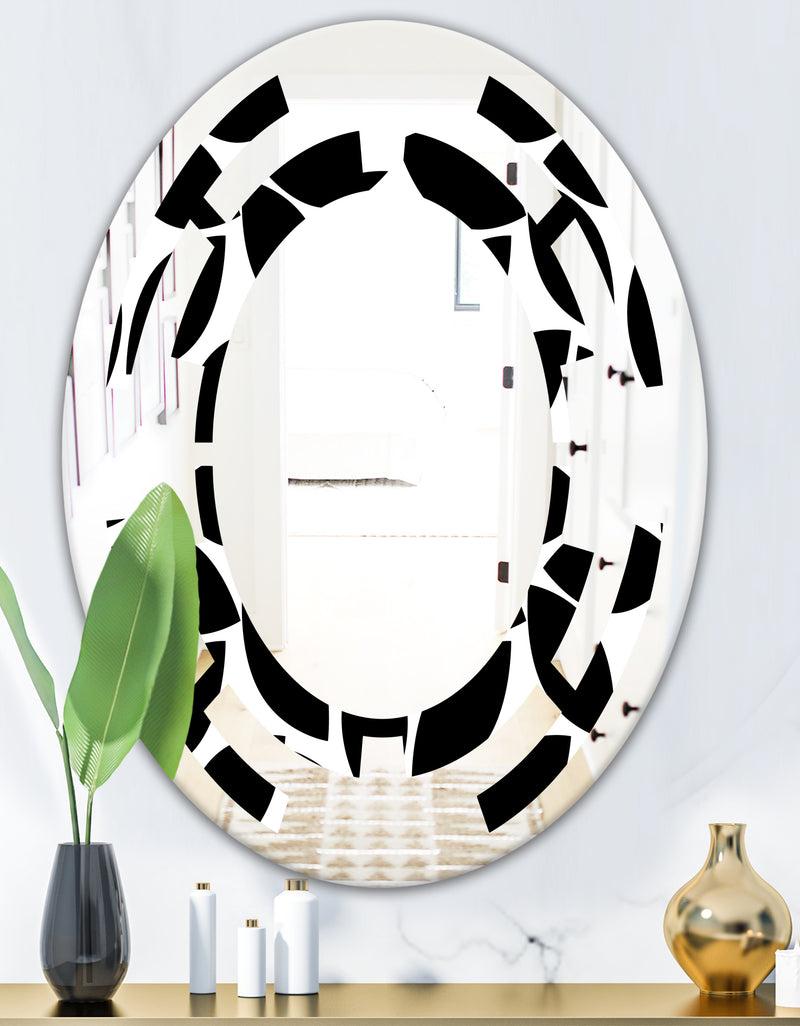 DesignQ Monochrome Geometric Pattern XII - Modern Round Or Oval Wall Mirror - Space
