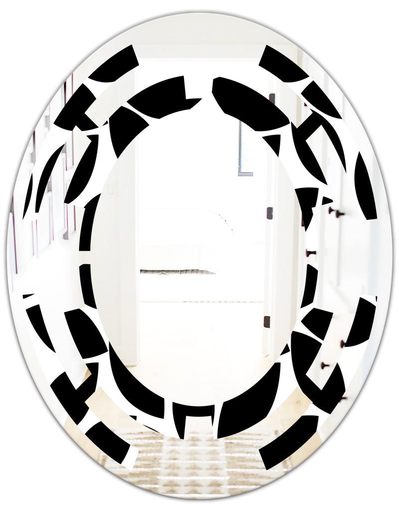DesignQ Monochrome Geometric Pattern XII - Modern Round Or Oval Wall Mirror - Space