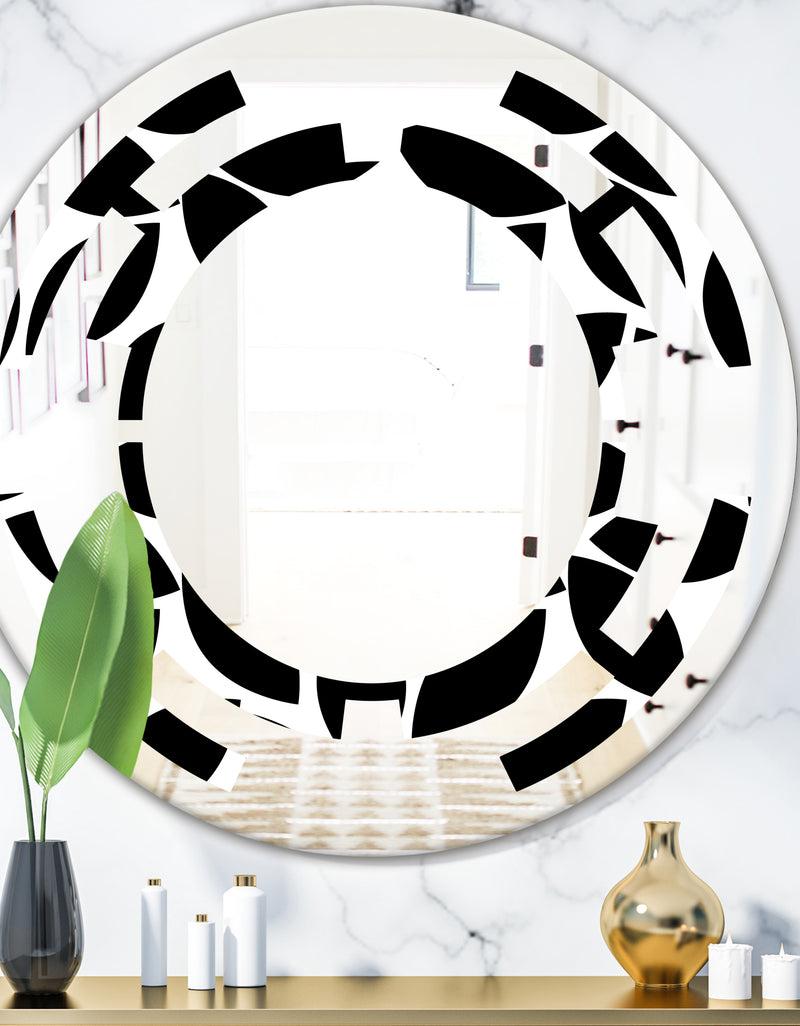 DesignQ Monochrome Geometric Pattern XII - Modern Round or Oval Wall Mirror - Space