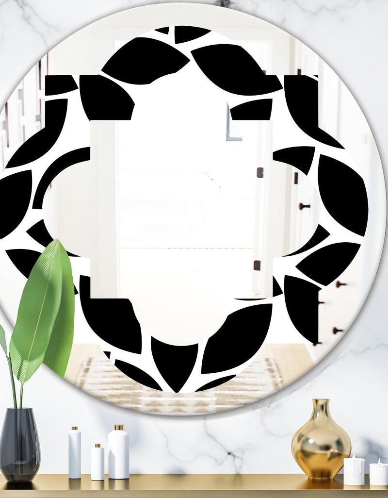 DesignQ Monochrome Geometric Pattern XII - Modern Round or Oval Wall Mirror - Quatrefoil