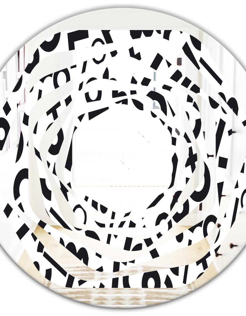DesignQ Monochrome Geometric Pattern XIII - Modern Round Or Oval Wall Mirror - Whirl