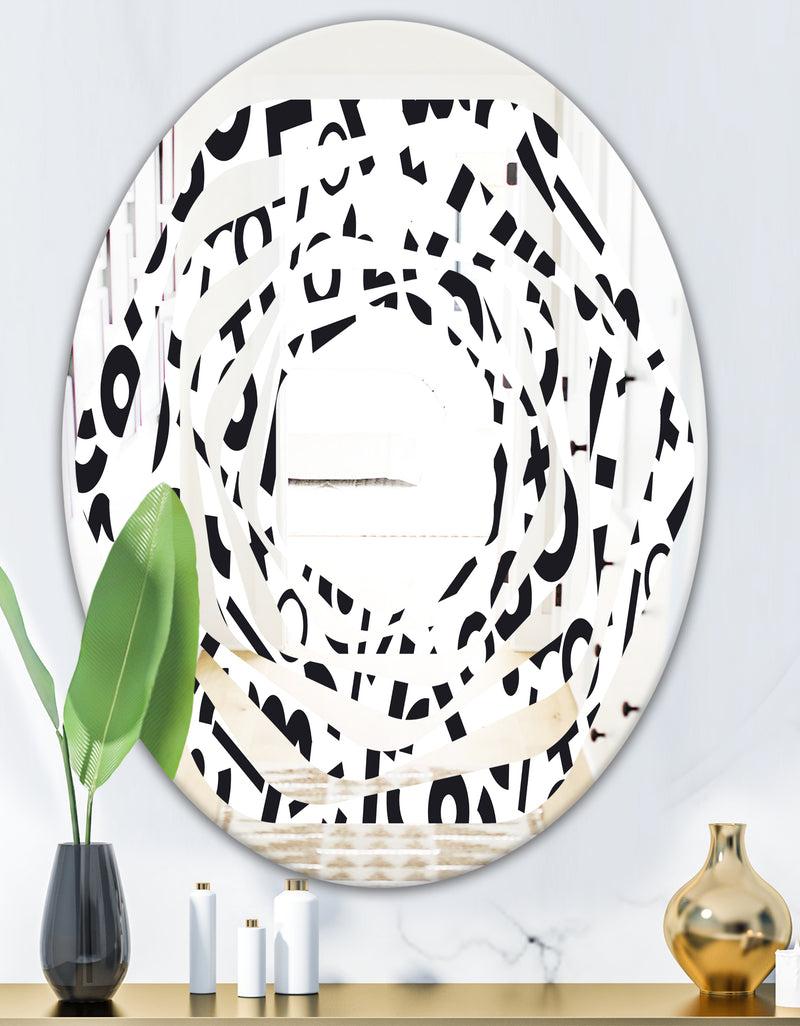DesignQ Monochrome Geometric Pattern XIII - Modern Round Or Oval Wall Mirror - Whirl