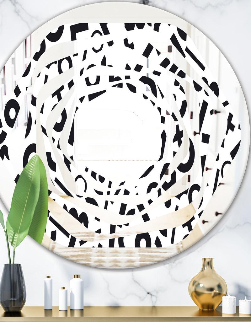 DesignQ Monochrome Geometric Pattern XIII - Modern Round or Oval Wall Mirror - Whirl