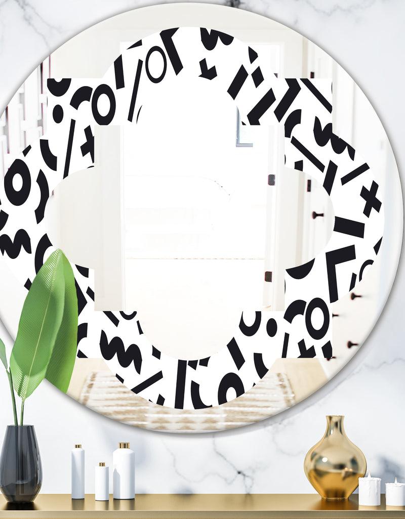 DesignQ Monochrome Geometric Pattern XIII - Modern Round or Oval Wall Mirror - Quatrefoil