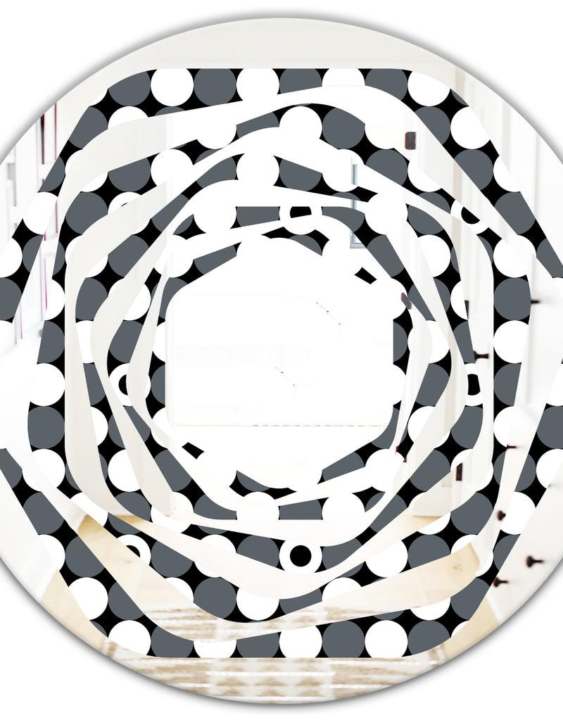 DesignQ Monochrome Geometric Pattern XIV - Modern Round Or Oval Wall Mirror - Whirl
