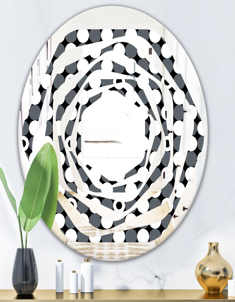DesignQ Monochrome Geometric Pattern XIV - Modern Round Or Oval Wall Mirror - Whirl