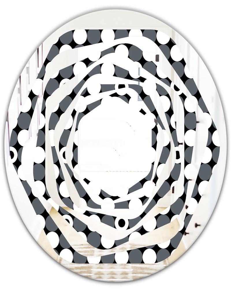 DesignQ Monochrome Geometric Pattern XIV - Modern Round Or Oval Wall Mirror - Whirl