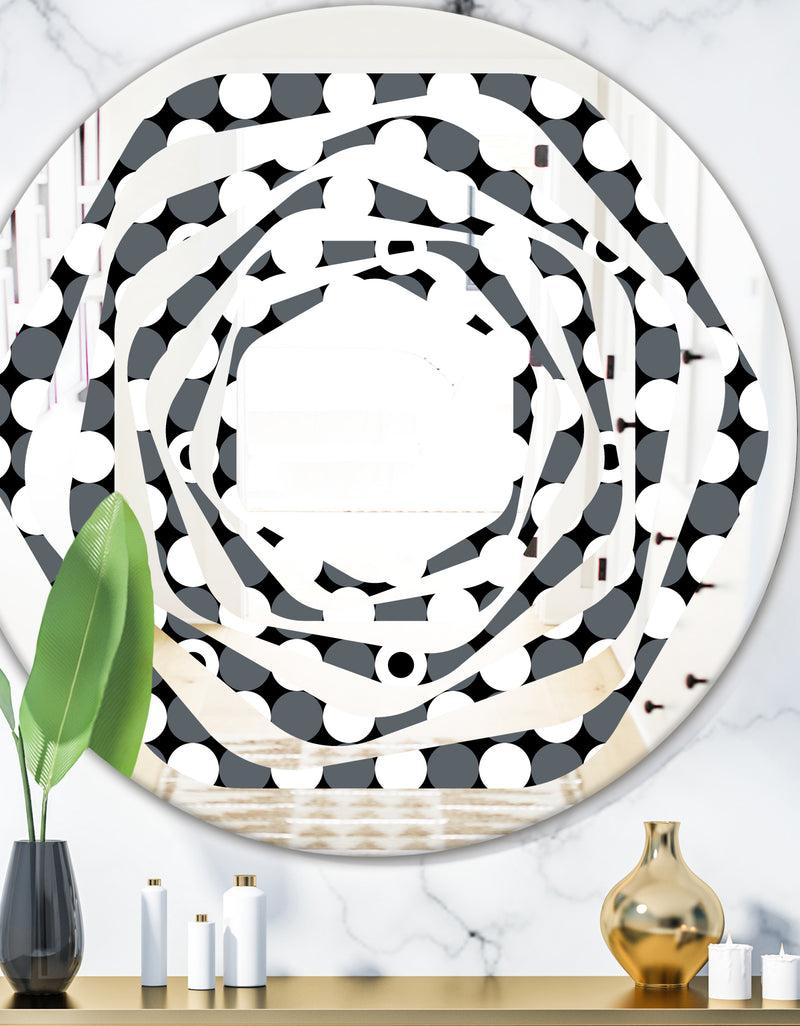 DesignQ Monochrome Geometric Pattern XIV - Modern Round or Oval Wall Mirror - Whirl
