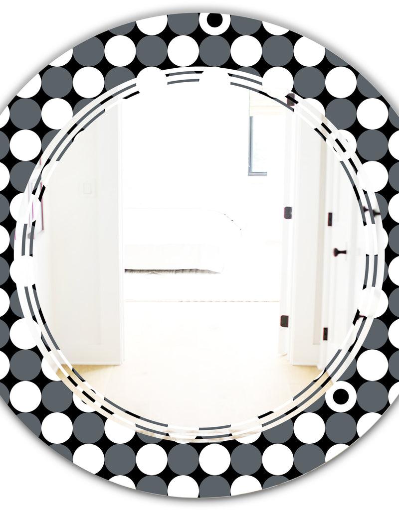 DesignQ Monochrome Geometric Pattern XIV - Modern Round Or Oval Wall Mirror - Triple C