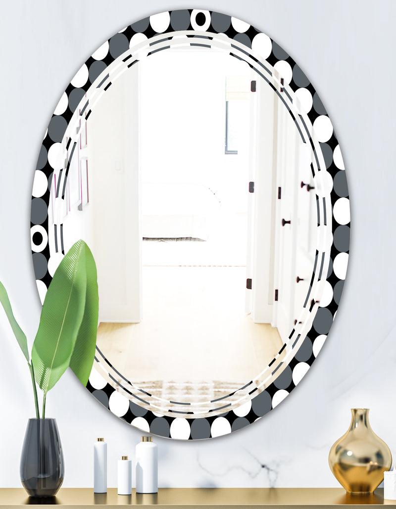 DesignQ Monochrome Geometric Pattern XIV - Modern Round Or Oval Wall Mirror - Triple C