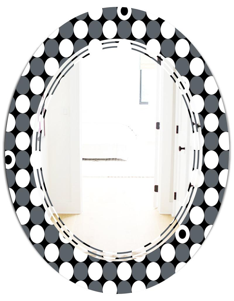 DesignQ Monochrome Geometric Pattern XIV - Modern Round Or Oval Wall Mirror - Triple C