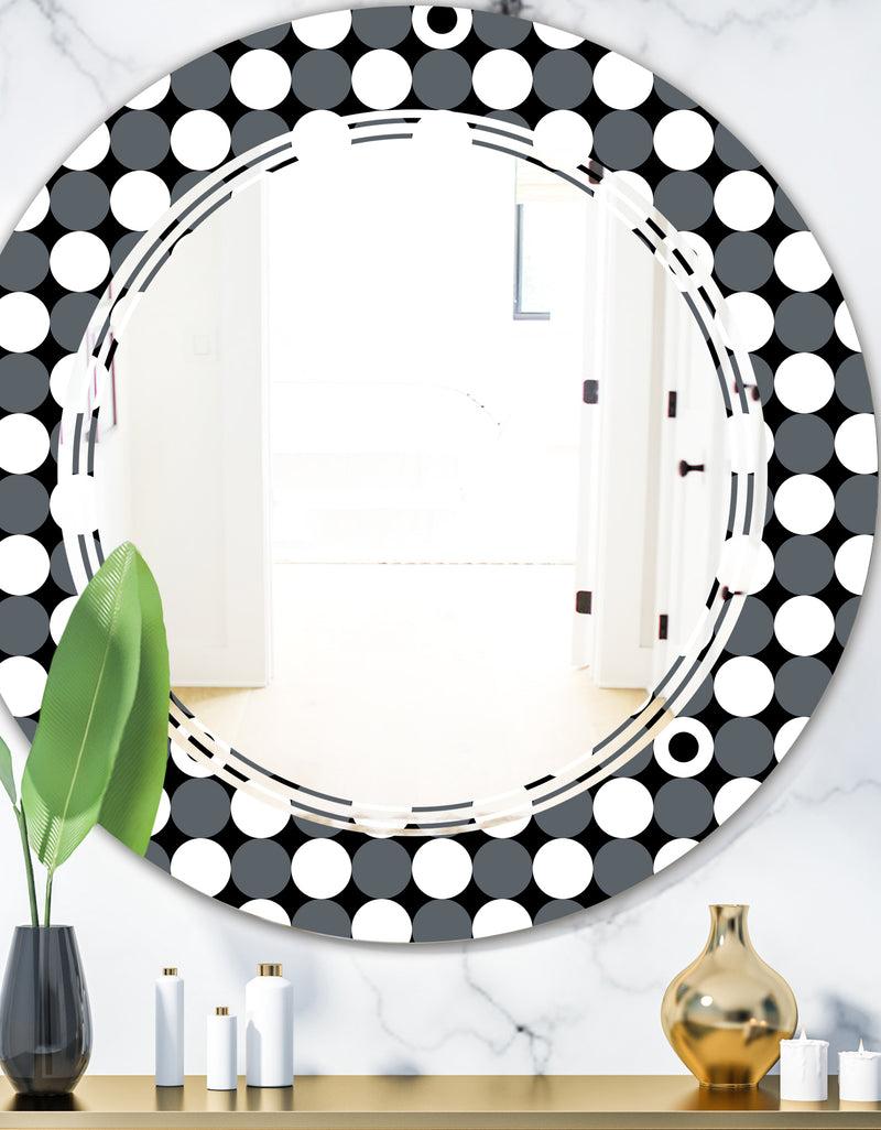 DesignQ Monochrome Geometric Pattern XIV - Modern Round or Oval Wall Mirror - Triple C