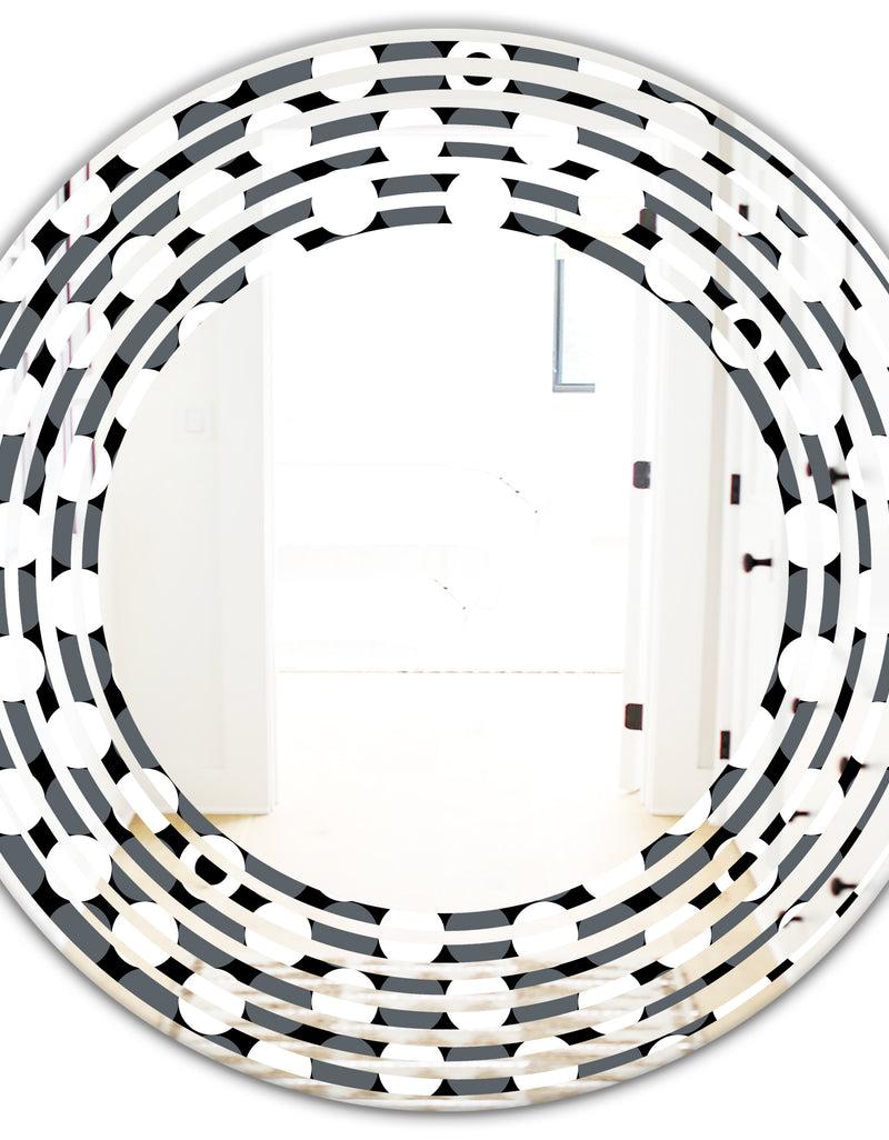 DesignQ Monochrome Geometric Pattern XIV - Modern Round Or Oval Wall Mirror - Wave