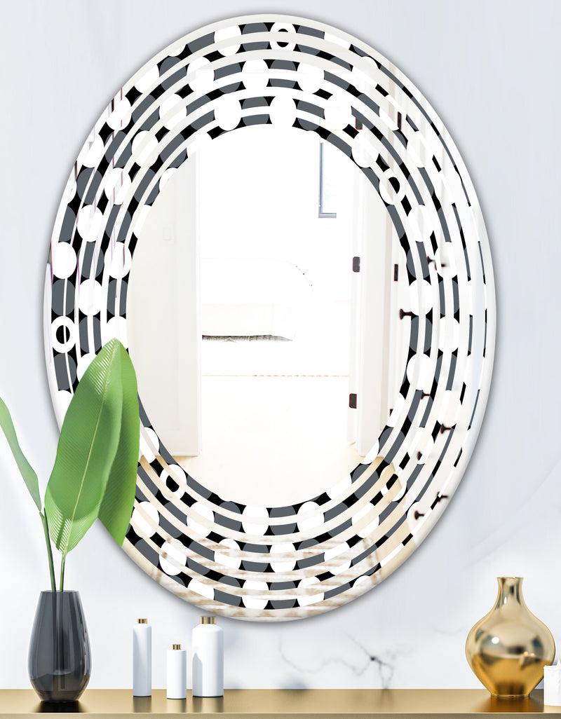 DesignQ Monochrome Geometric Pattern XIV - Modern Round Or Oval Wall Mirror - Wave