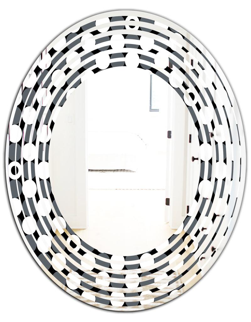 DesignQ Monochrome Geometric Pattern XIV - Modern Round Or Oval Wall Mirror - Wave