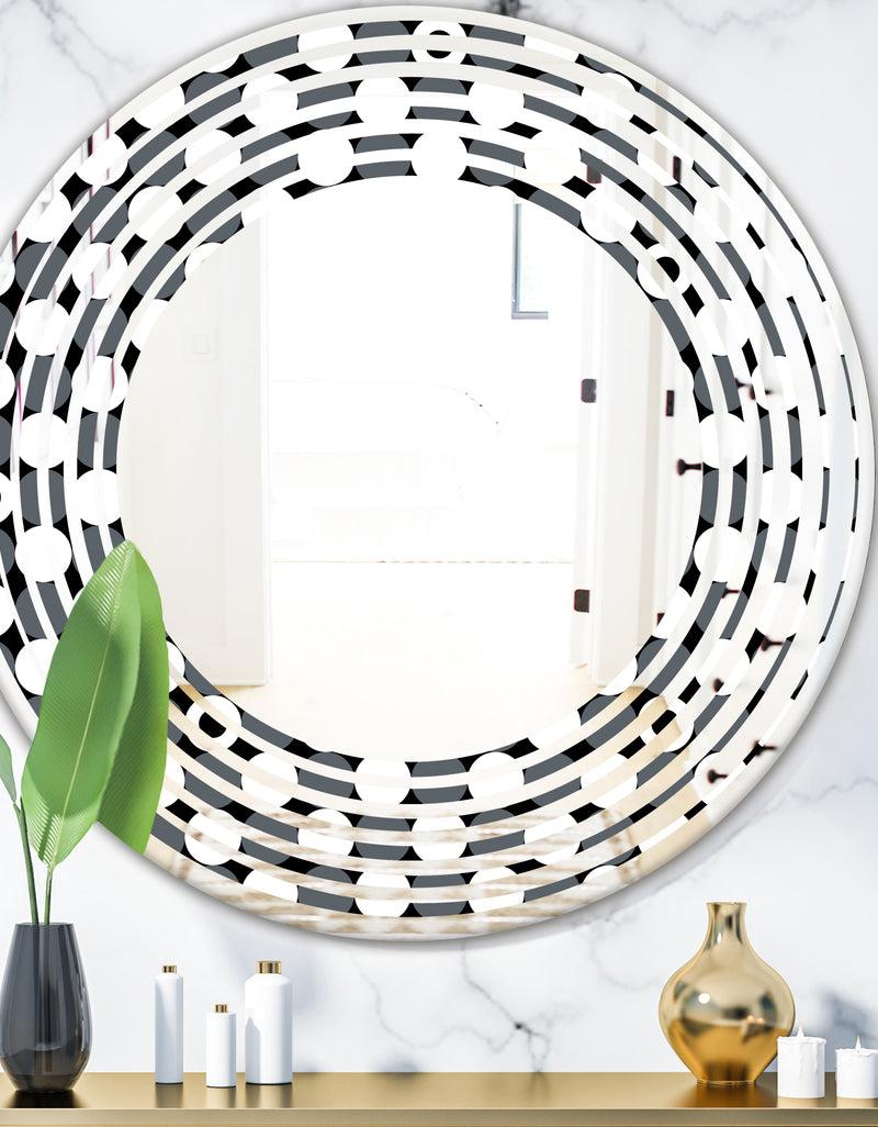 DesignQ Monochrome Geometric Pattern XIV - Modern Round or Oval Wall Mirror - Wave