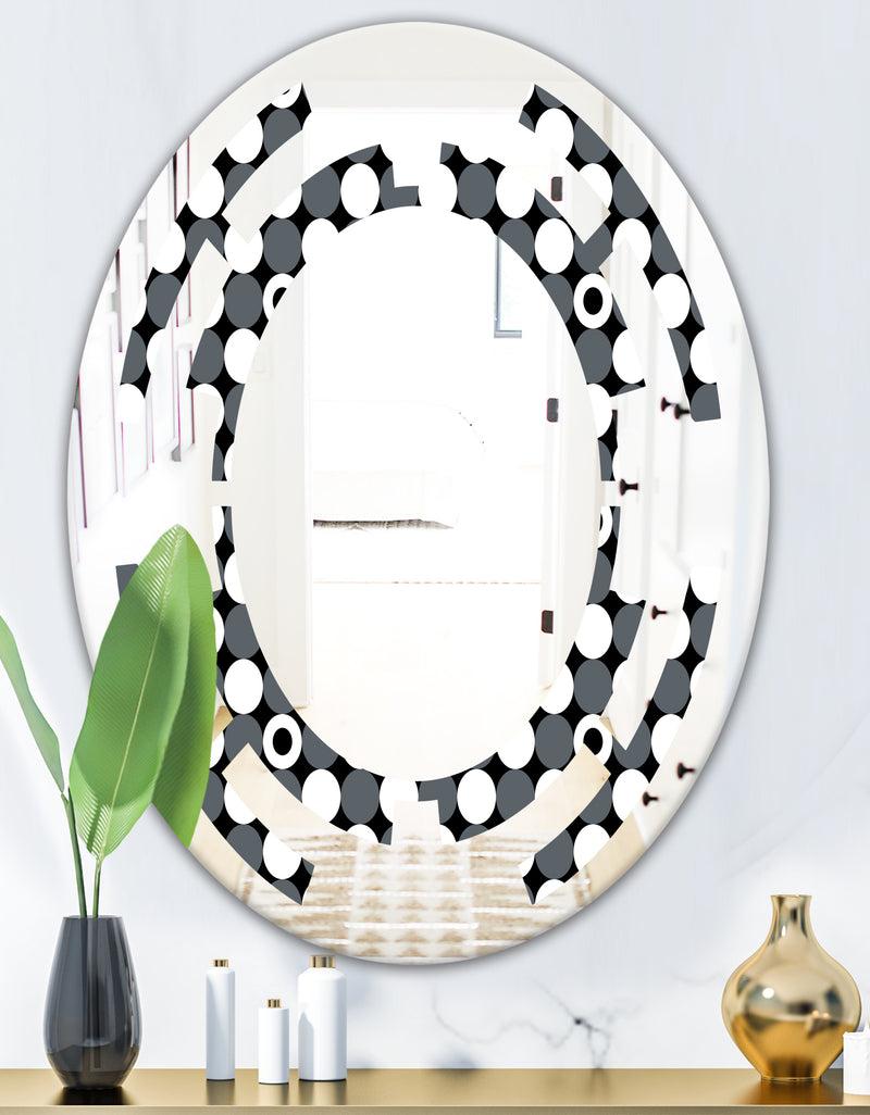 DesignQ Monochrome Geometric Pattern XIV - Modern Round Or Oval Wall Mirror - Space