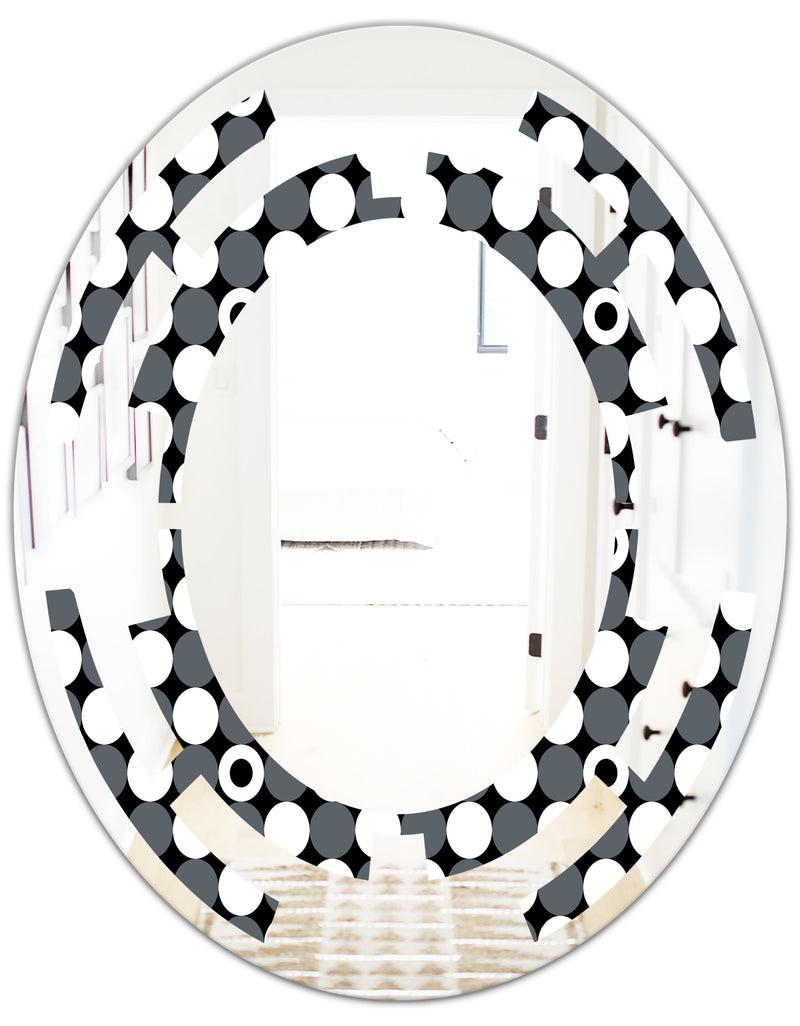 DesignQ Monochrome Geometric Pattern XIV - Modern Round Or Oval Wall Mirror - Space