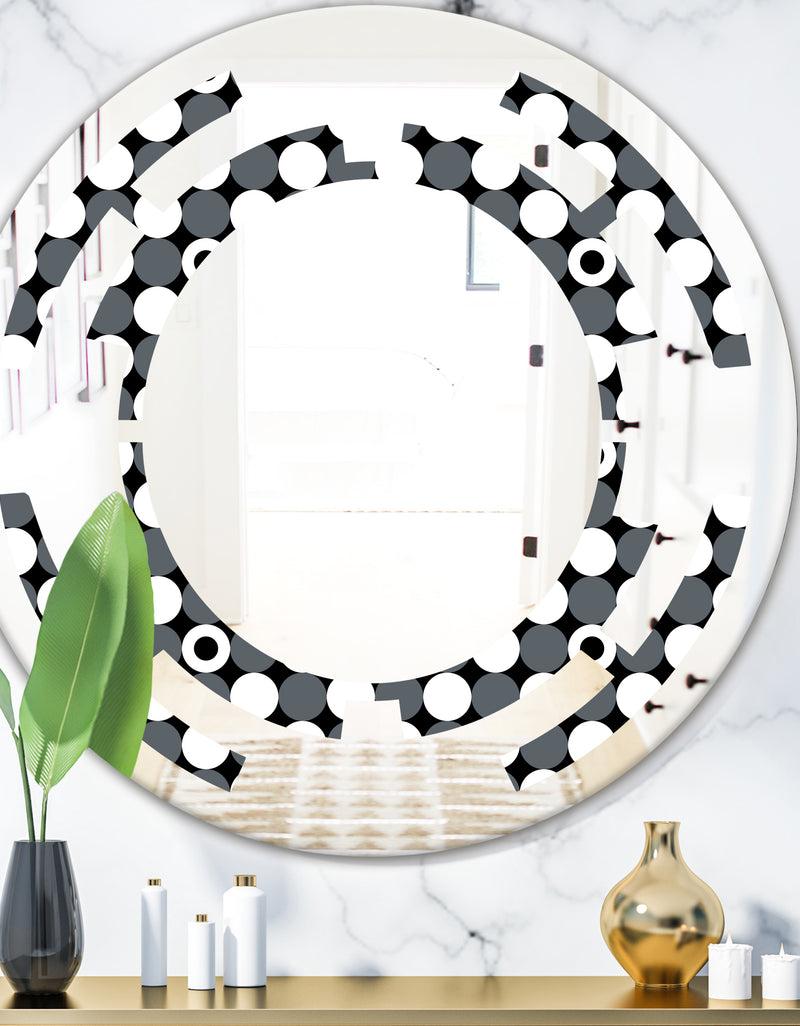 DesignQ Monochrome Geometric Pattern XIV - Modern Round or Oval Wall Mirror - Space