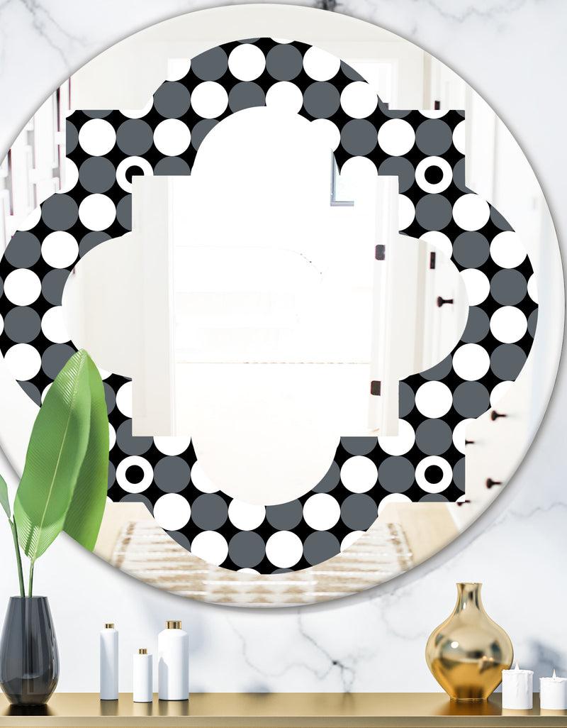 DesignQ Monochrome Geometric Pattern XIV - Modern Round or Oval Wall Mirror - Quatrefoil