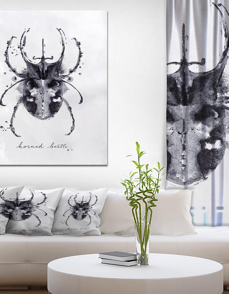 DesignQ Monotype horned beetle black - Animals Painting Print on Wrapped Canvas