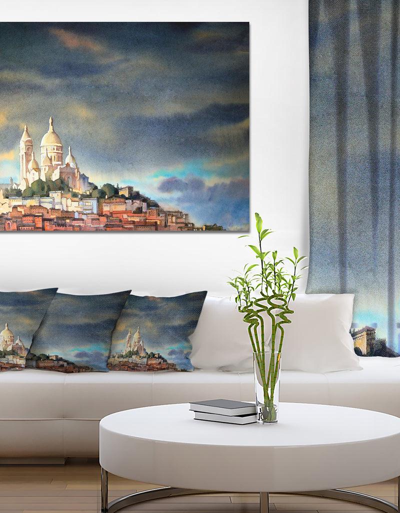 DesignQ Montmartre Skyline - Watercolor Painting Canvas Print