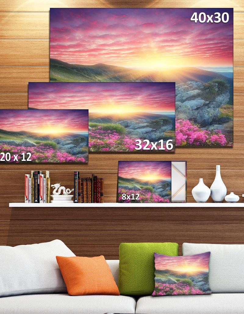 DesignQ Morning With Flowers In Mountains - Landscape Photo Canvas Print