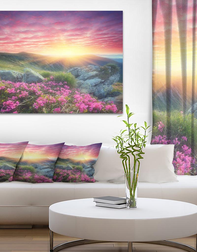 DesignQ Morning with Flowers in Mountains - Landscape Photo Canvas Print