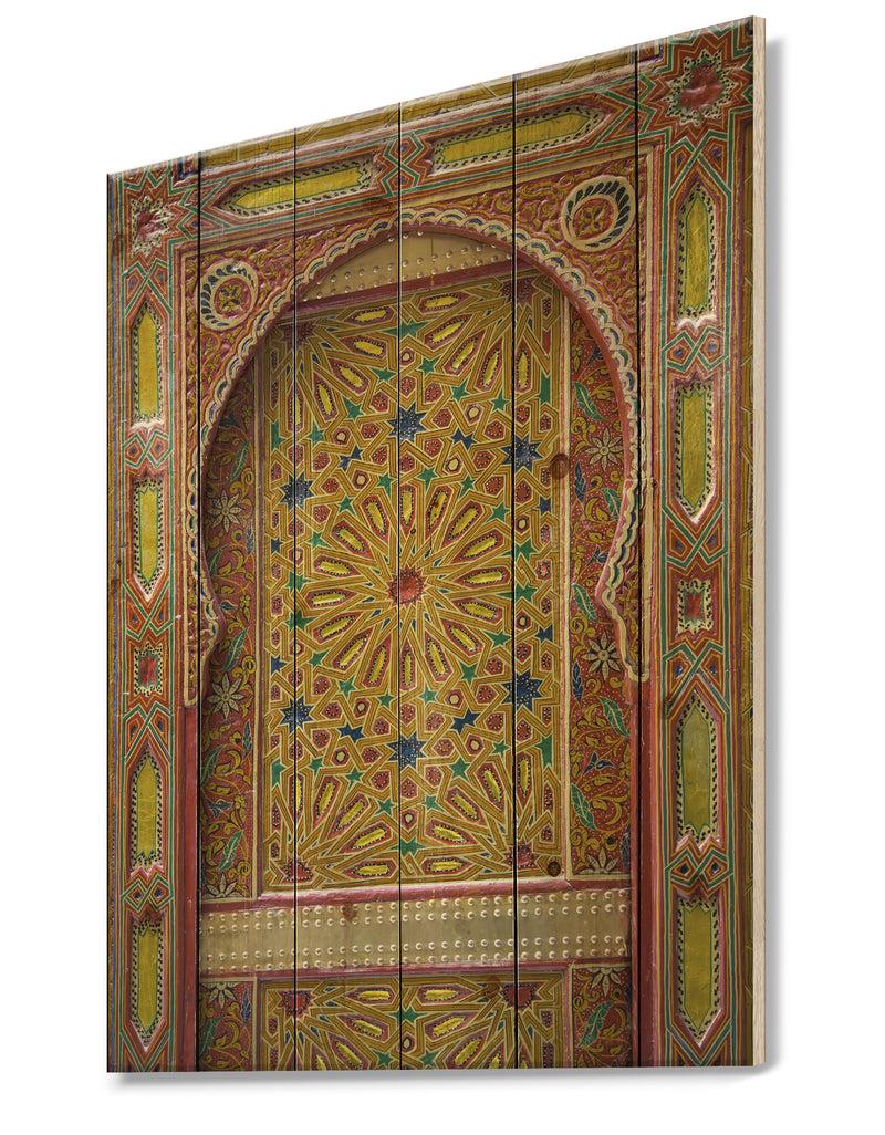 DesignQ Moroccan Entrance Door In Fez - Vintage Print On Natural Pine Wood