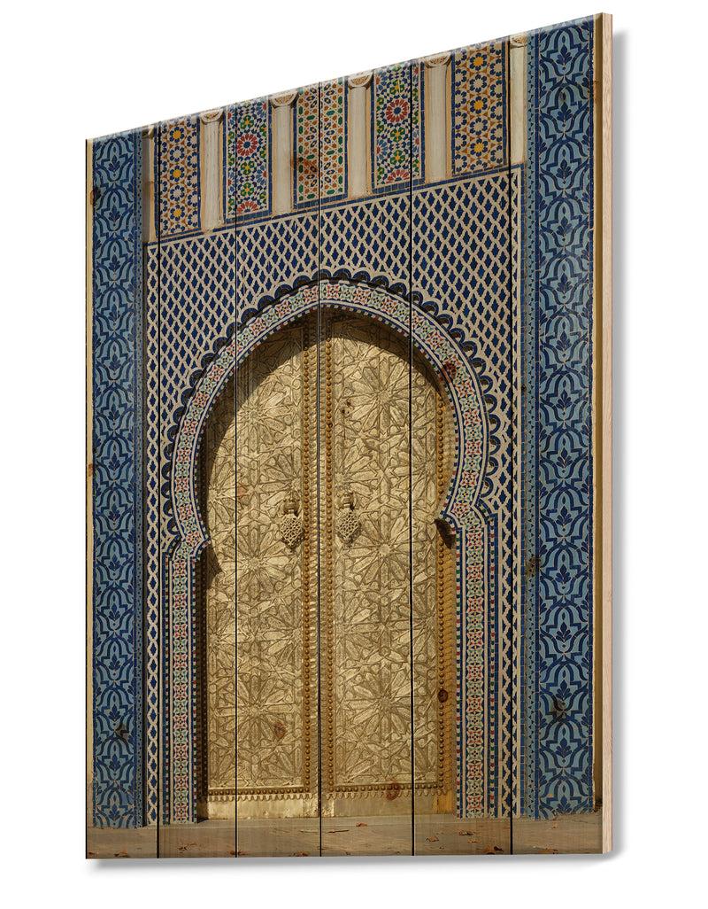DesignQ Morroco Palace Golden Doors - Vintage Print On Natural Pine Wood