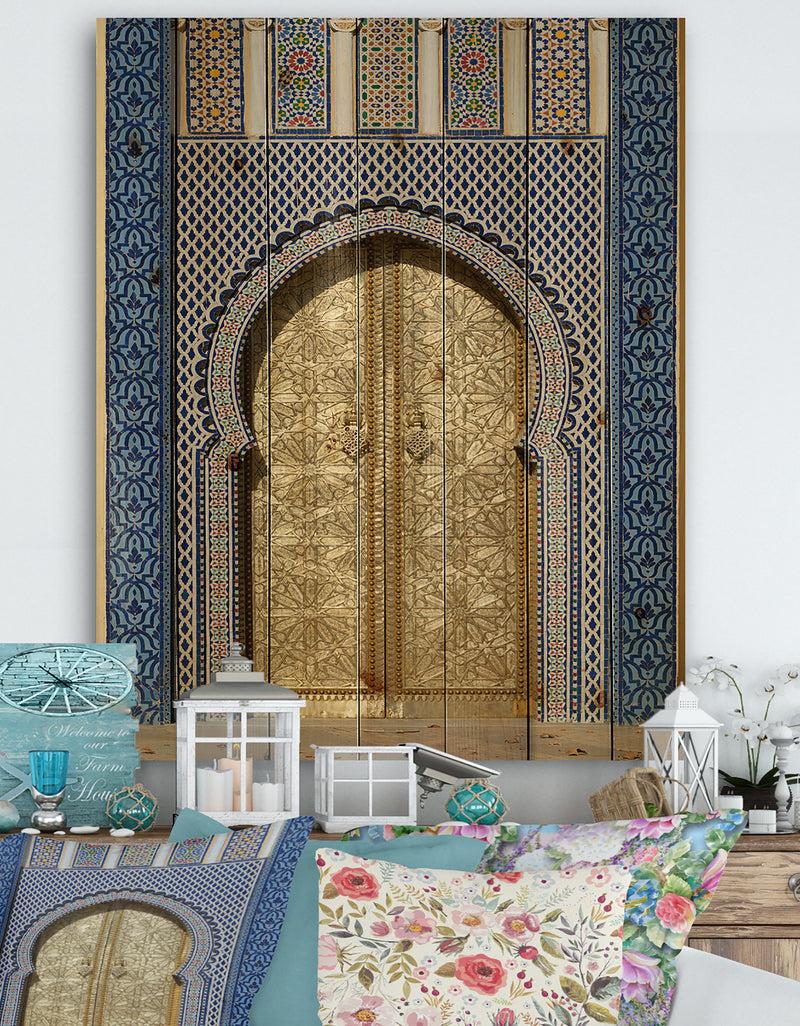 DesignQ Morroco Palace Golden Doors - Vintage Print on Natural Pine Wood