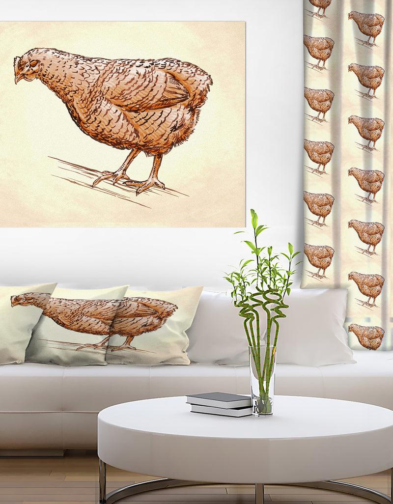 DesignQ Mother Hen in Engrave Ink Draw - Farmhouse Animal Painting Print on Wrapped Canvas