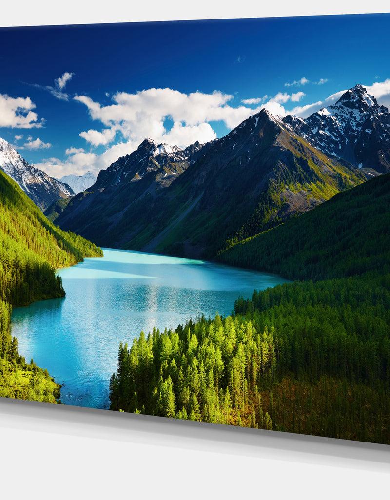 DesignQ Mountain Lake In Dark Shade - Landscape Photo Canvas Art Print