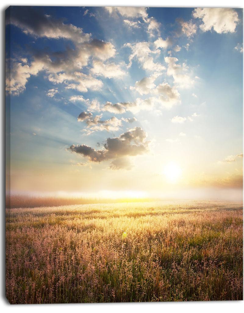 DesignQ Mountain Meadow Under Overcast Sky - Landscape Art Print Canvas