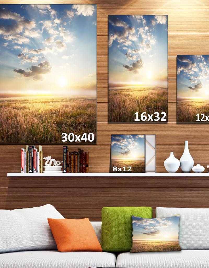 DesignQ Mountain Meadow Under Overcast Sky - Landscape Art Print Canvas