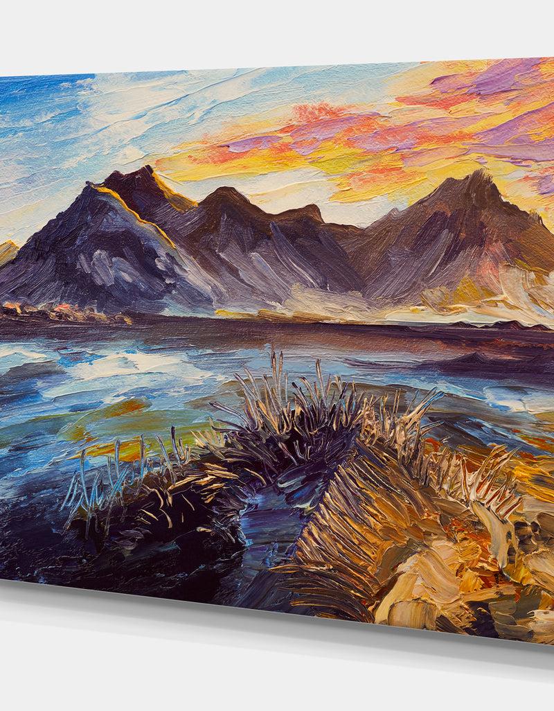 DesignQ Mountain Pink Sunset - Landscapes Painting Print On Wrapped Canvas